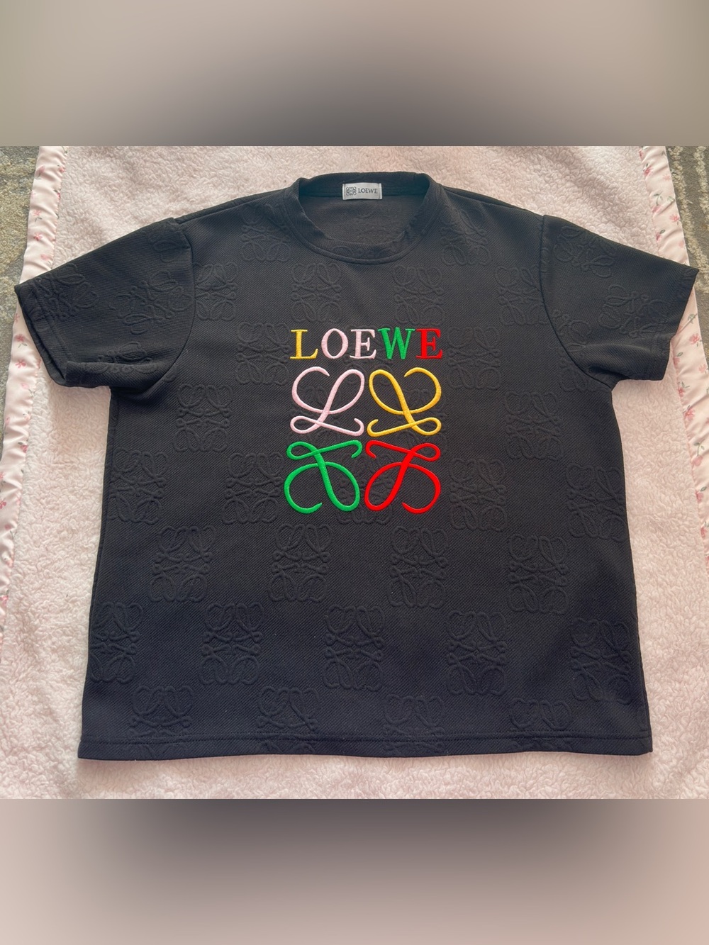 Loewe Women Black Logo Embroidered Short Sleeve Tee